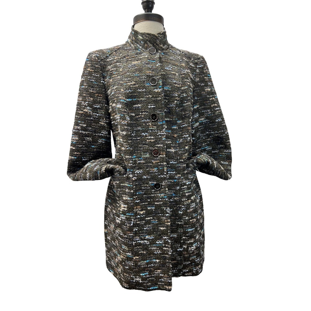 Carlisle Tweed Jacket Women 8 Olive Green Excellent Wool Alpaca Zip Pocket Coat